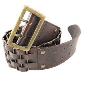 Kooba belt women’s S brown metal and leather weave 3”wide  brass Hardware